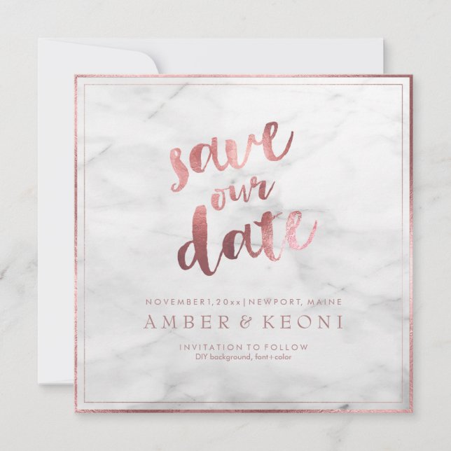 Save The Date PixDezines Enregistrer la date Faux Rose Gold+Marb (Devant)