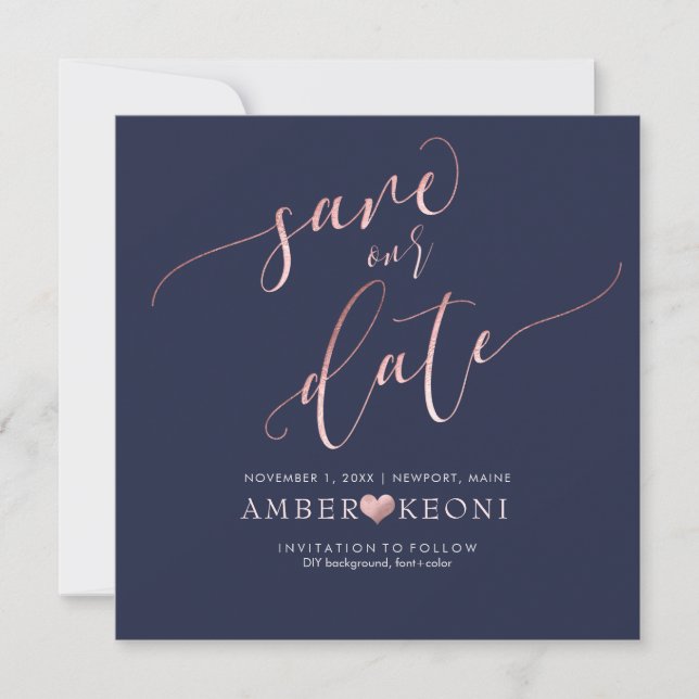 Save The Date PixDezines Enregistrer la date/Faux Rose Gold/Midn (Devant)