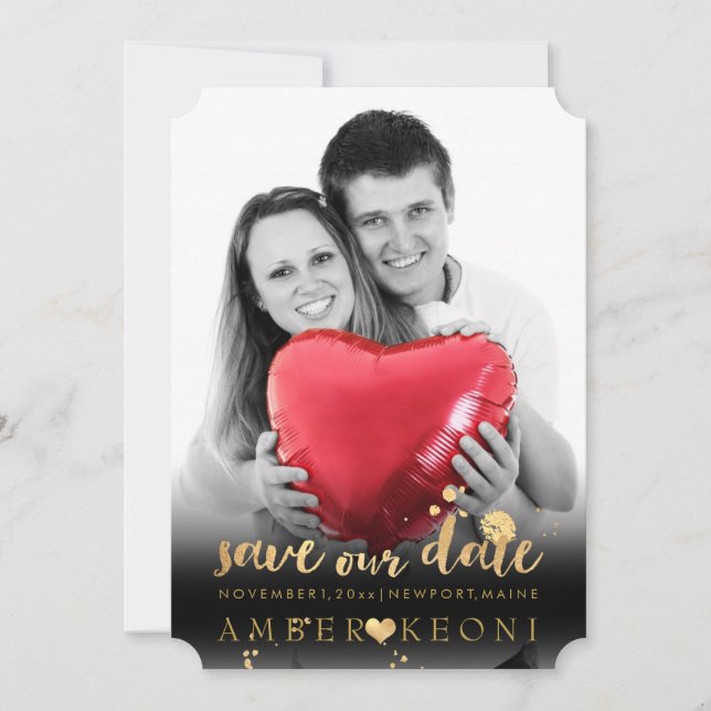 Save The Date PixDezines Faux Gold Heart/Save Date/do-it-yoursel (Devant)