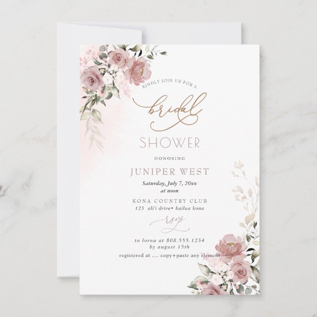 Save The Date PixDezines H2 Dusty Rose Fête des mariées florale (Devant)