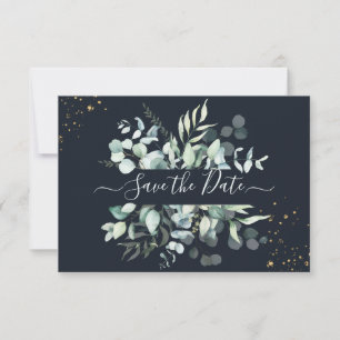 Save The Date PixDezines Rustique Eucalyptus Navy en or