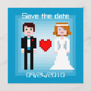 Save The Date Pixel Bride et Groom - Enregistrer la date - Bleu