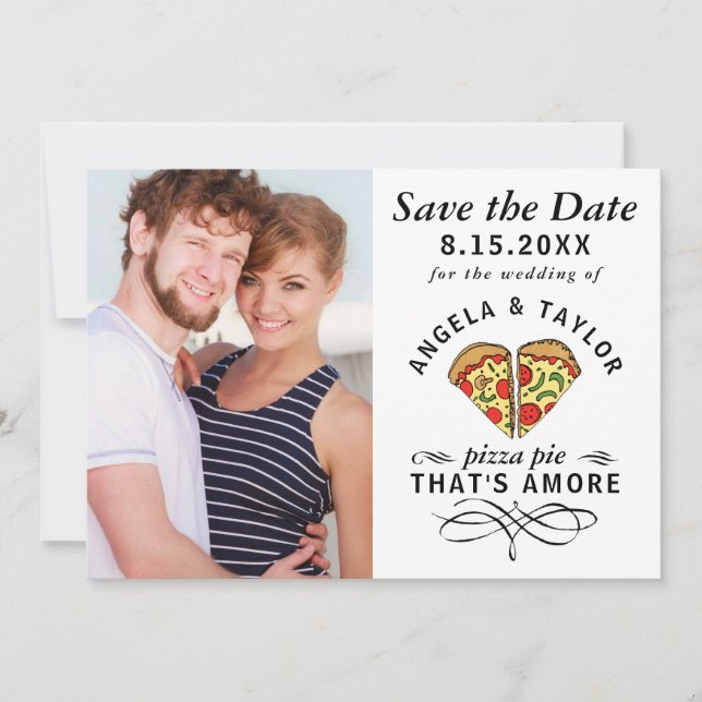 Save The Date Pizza Amore Typographie à la mode Mariage photo (Devant)
