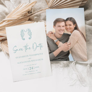 Save The Date Plage côtière de Seahorse Aqua Mariage bleu