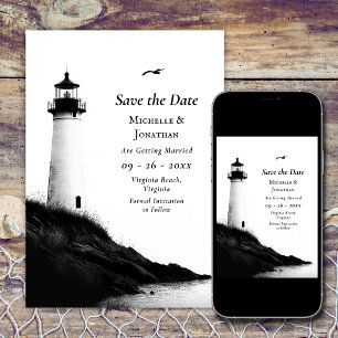 Save The Date Plage côtière Mariage phare nautique