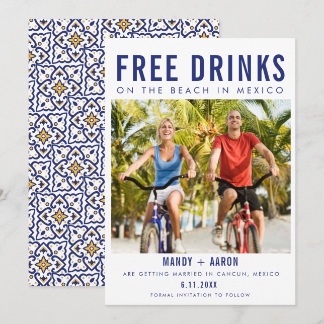 Save The Date Plage de boissons gratuites au Mexique Destination (Devant / Derrière)