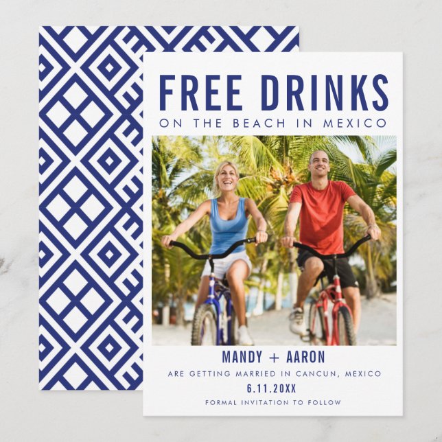 Save The Date Plage de boissons gratuites au Mexique Destination (Devant / Derrière)