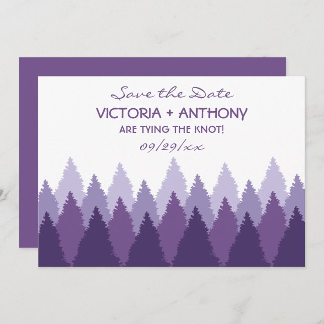 Save The Date Plage de forêt violette Bois mariage Enregistrer l (Devant / Derrière)
