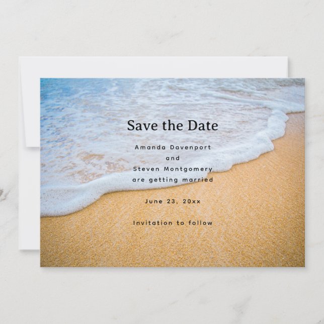 Save The Date Plage de sable avec Mariage de Surf en mousse (Devant)