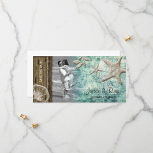 Save The Date Plage Mariage Photocard Coquillage Sage Vert
