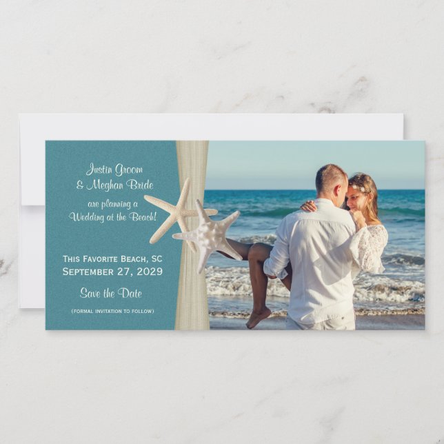 Save The Date Plage Mariage Starfish Enregistrer la photo Date (Devant)