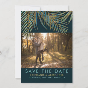 Save The Date Plage moderne Palm Gold Turquoise Vert Mariage tro