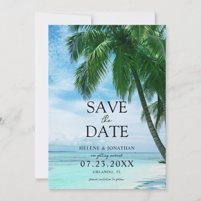 Save The Date Plage Palm Tree Tropical Destination Mariage (Devant)
