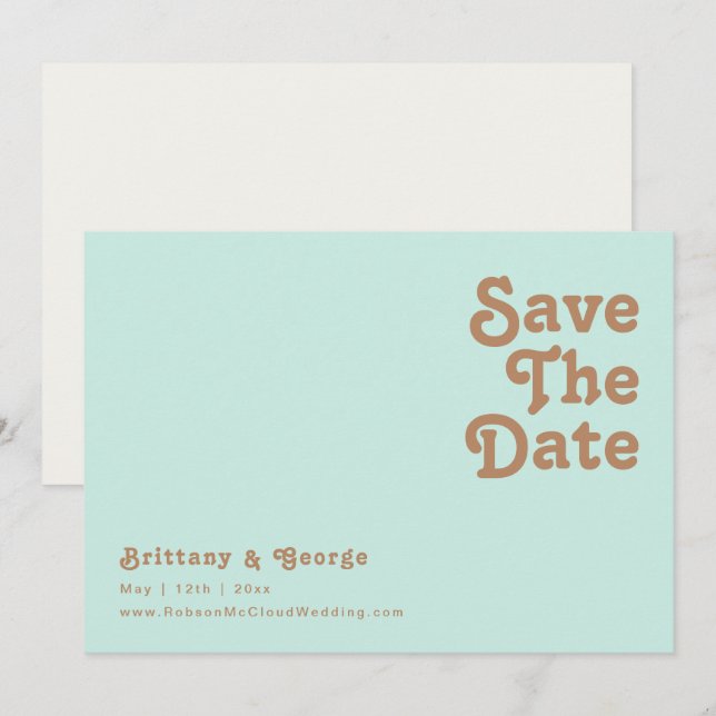 Save The Date Plage Retro | Aqua Horizontal Enregistrer La Date (Devant / Derrière)
