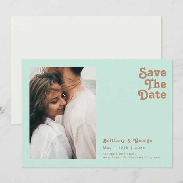 Save The Date Plage Retro | Aqua Photo Horizontal Enregistrer La (Devant / Derrière)