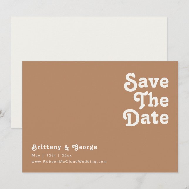 Save The Date Plage Retro | Brown Horizontal Enregistrer La Date (Devant / Derrière)