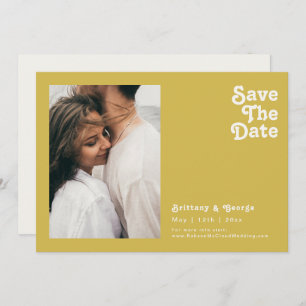 Save The Date Plage Retro   Gold Photo Horizontal Enregistrer La