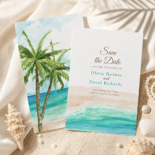 Save The Date Plage tropicale à l'aquarelle avec palmiers