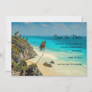 Save The Date Plage tropicale aux palmiers balayés par le vent