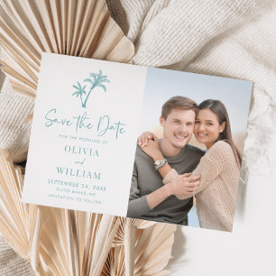 Save The Date Plage tropicale Palm Tree Aqua Blue Mariage Photo