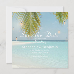 Save The Date Plage tropicale Turquoise Palm Tree Carré plat