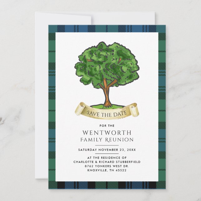 Save The Date Plaid Family Reunion Genealogy Tartan Rustic (Devant)
