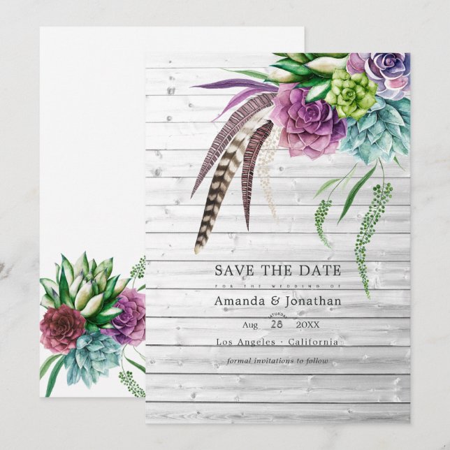Save The Date Plantes succulentes Boho Mystique Rustique Mariage (Devant / Derrière)