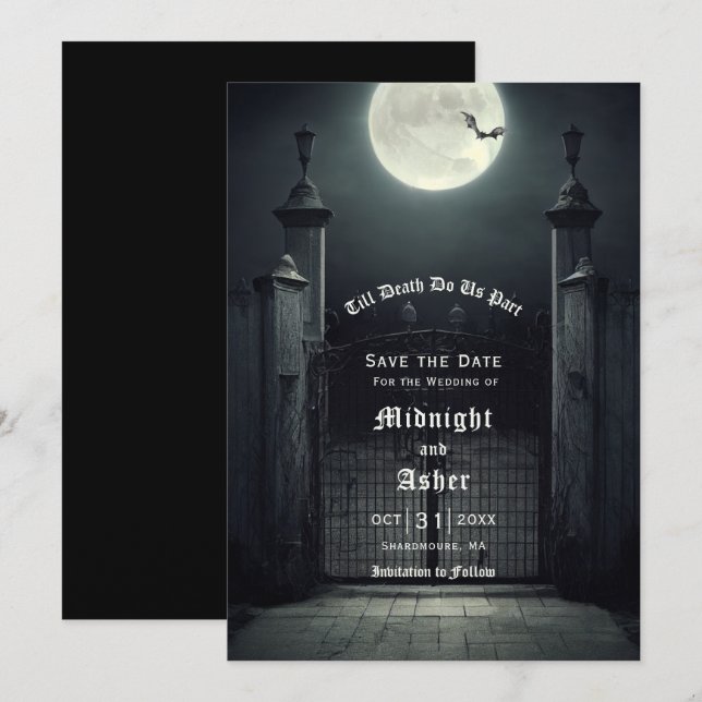 Save The Date Pleine lune gothique Chat Enregistrer la date (Devant / Derrière)