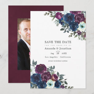 Save The Date Plum et marine Floral Mariage Photo