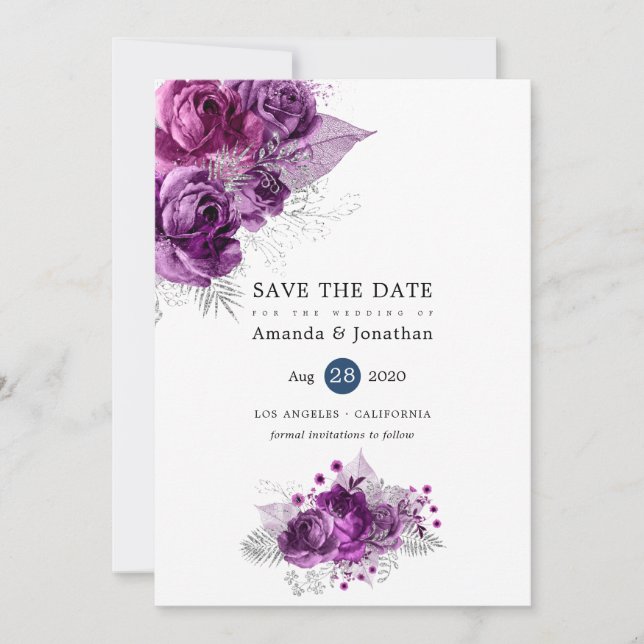 Save The Date Plum et marine Parties scintillant tropicale Maria (Devant)