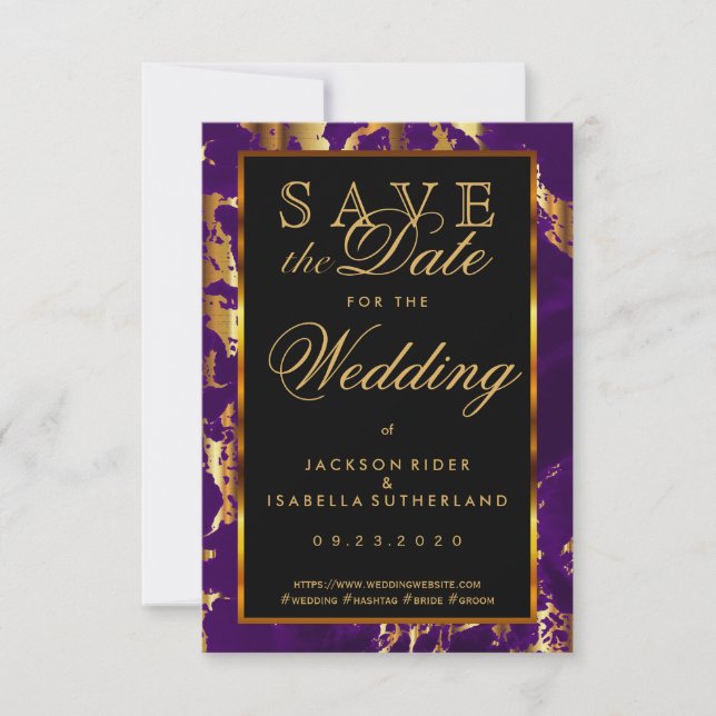 Save the Date Plum Lila und Gold-Marmor 2 (Vorderseite)