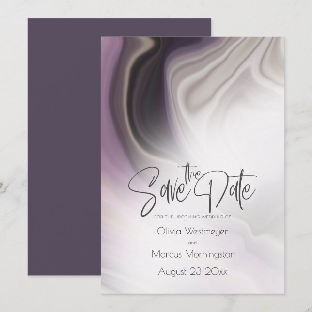 Save The Date | Plum Misty Marble Einladung (Vorne/Hinten)