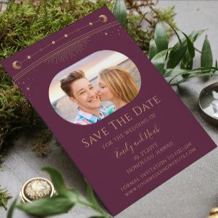 Save The Date Plum mystique Or Soleil Lune Étoiles Espace