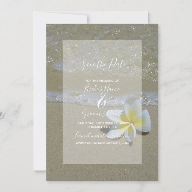 Save The Date Plumeria Frangipani Au Mariage De Sable Enregistre (Devant)