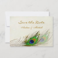 Plumes de paon vert bleu Enregistrer la date Invit
