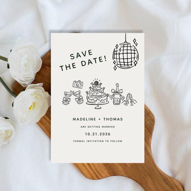 Save The Date Poignée À La Main Scribble Disco Mariage Enregistr (Créateur téléchargé)