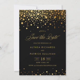 Save The Date Points Confetti Faux Gold Foil Noir Enregistrer