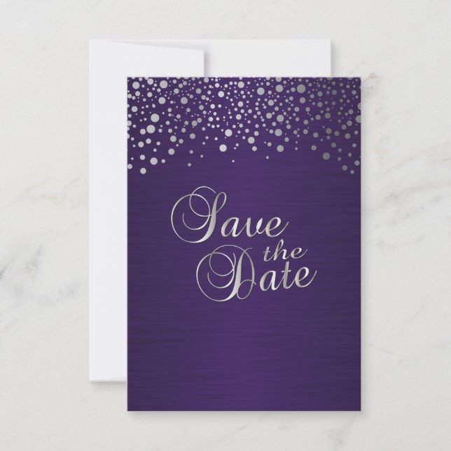 Save The Date Points Confetti violet et argent - Enregistrer la  (Devant)