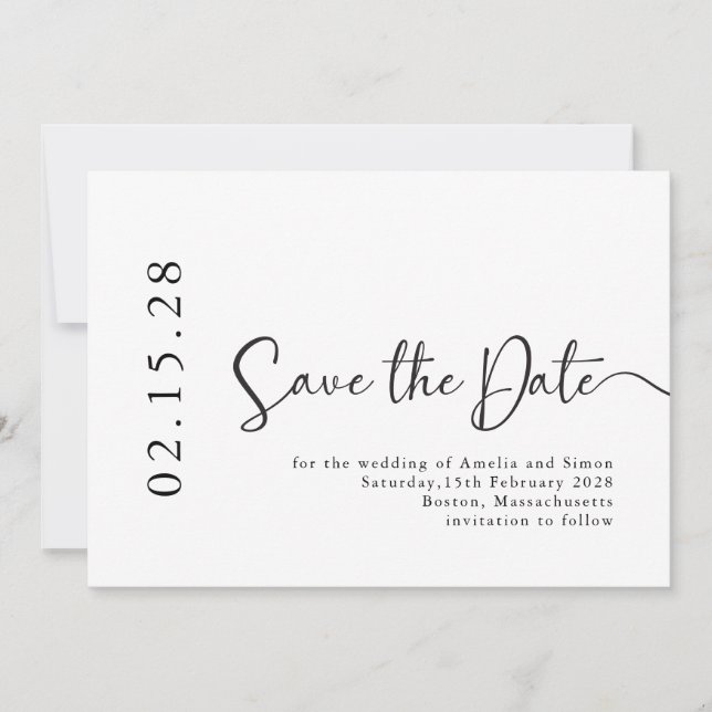Save The Date Police de calligraphie simple et élégante noir et  (Devant)