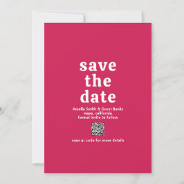 Save The Date Police rétro Hot rose QR Code moderne Mariage