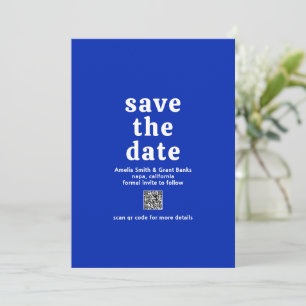 Save The Date Police Rétro Royal Blue QR Code Moderne Mariage