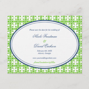 Save The Date Pomme vert marine ovale preppy mariage enregistrer