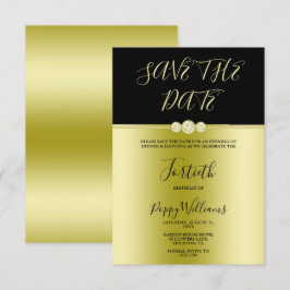 Save The Date Posh Gold & Black Elegant Diamonds 40e anniversair