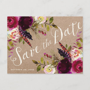 SAVE THE DATE POSTCARD   Floral Rustic Boho Ankündigungspostkarte
