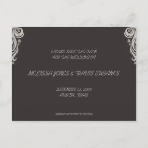 Save the Date Postcard-Gray/Schwarz geblüht Ankündigungspostkarte