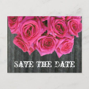 Save the Date Postcard - Rose Bouquet und Barnwood Ankündigungspostkarte