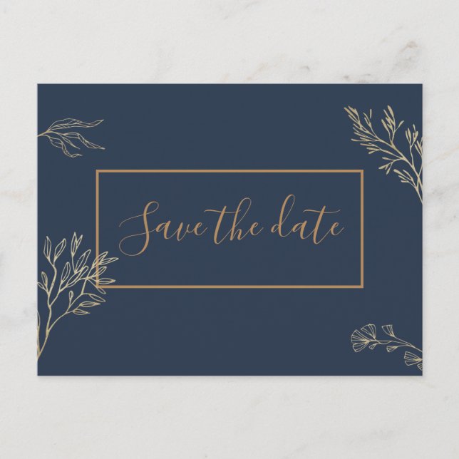 Save the Date Postcard Sapphire Seas Blue Gold Postkarte (Vorderseite)