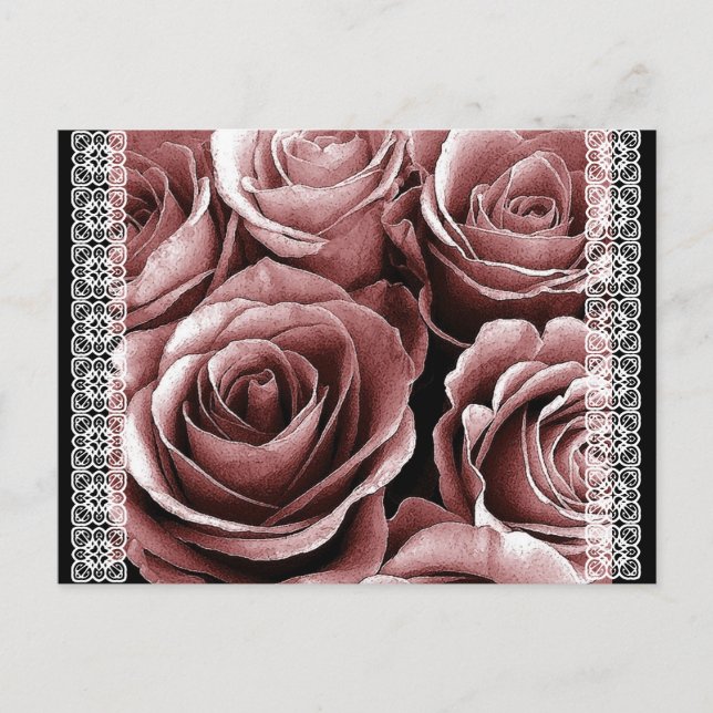 Save the Date Postcard VINTAG PINK Roses Ankündigungspostkarte (Vorderseite)