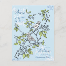 SAVE THE DATE POSTCARD, WEDD, LIEBE VÖGEL ANKÜNDIGUNGSPOSTKARTE