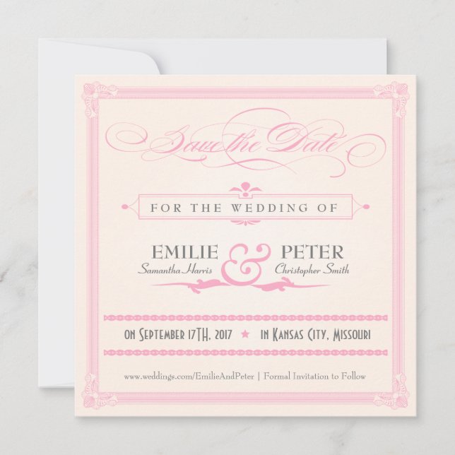 Save The Date Poster rose, gris et crème Style Enregistrer la da (Devant)